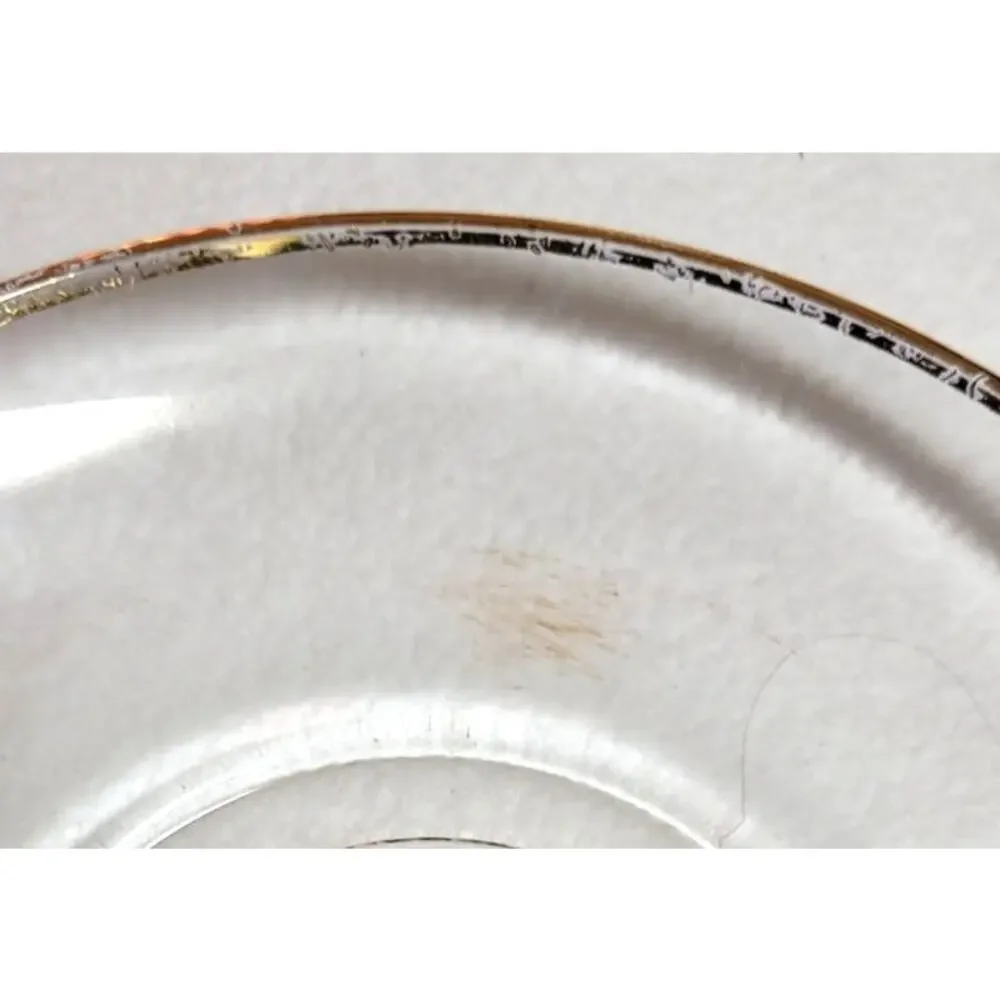 Vtg 40s 50s Jeannette Glass Gold Gilding Trim Mustard Honey Jar Lid Saucer Plate